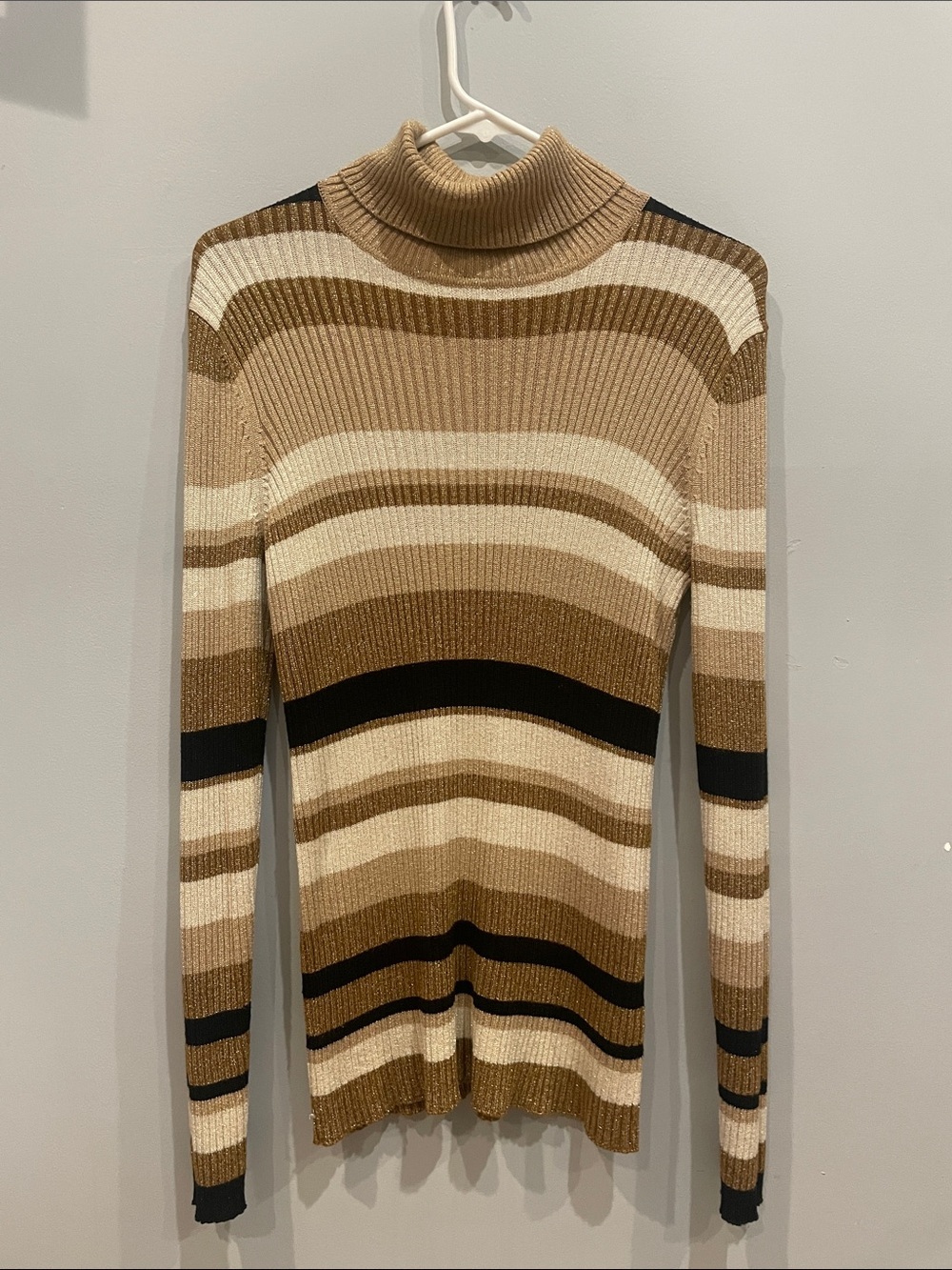 Striped Turtleneck Sweater - Brown, Black, Cream with retro vibes